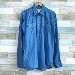 Ruddock Bros Stripe Western Shirt Blue Pearl Snap Button Rockabilly Mens 16.5 37